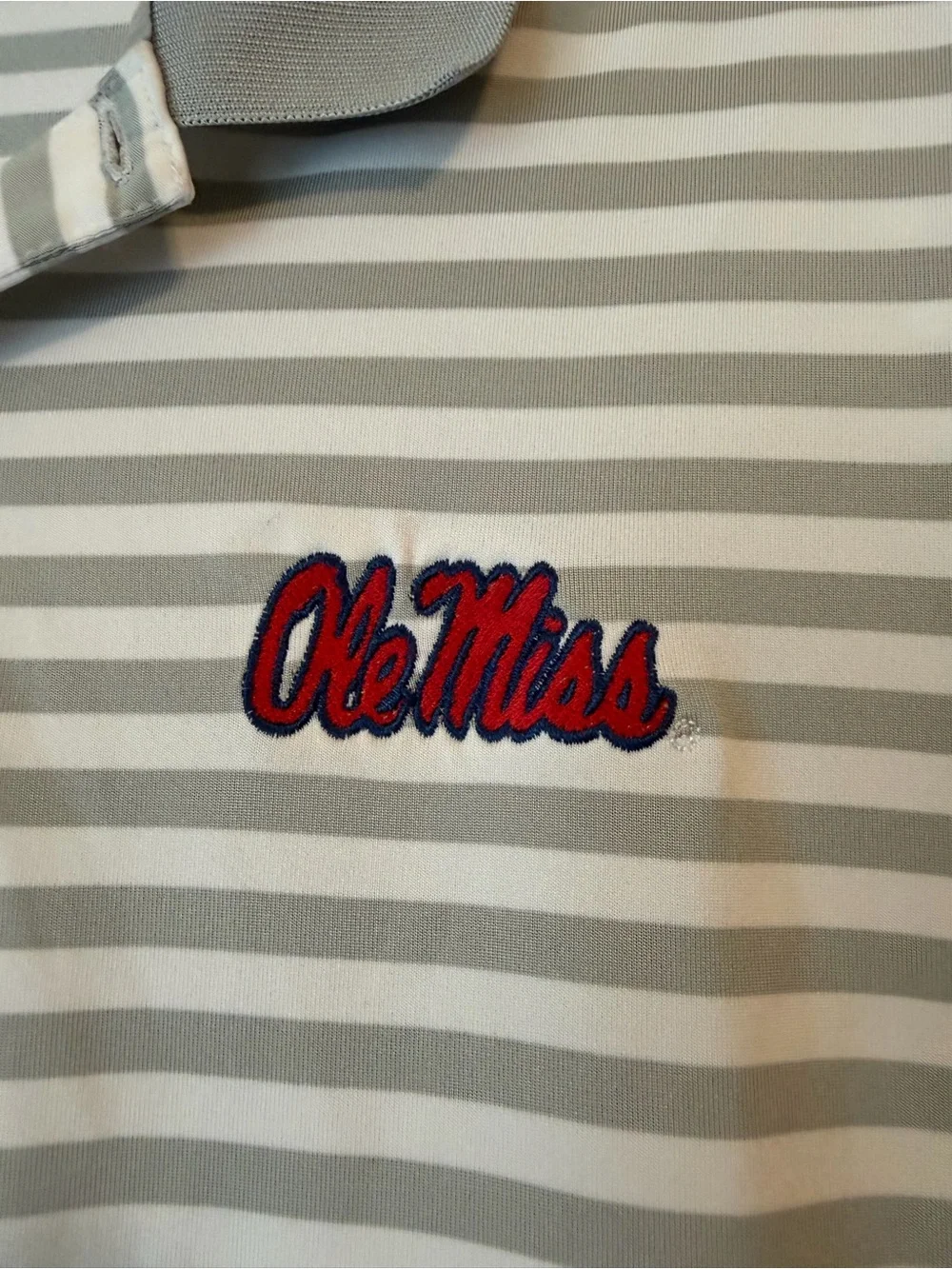 Nike Dri-Fit Grey and White Striped Polo- NCAA Ole Miss